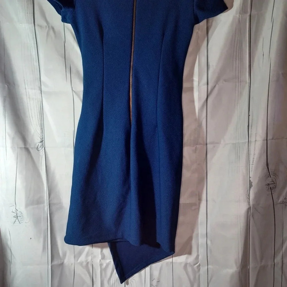 Bisou Bisou v-neck faux wrap asymmetrical blue dress - Picture 7 of 10